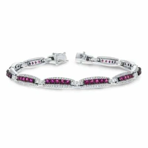 Simulated Sapphires & Ruby Black Rhodium Link Women's Charm Tennis Bracelets - Picture 1 of 7