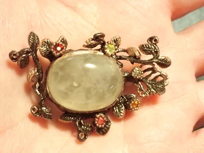 Natural Prehnite Sterling Silver Brooch with floral decor - Изображение 1 из 4