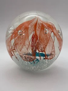 Round Glass Paperweight Blue/Orange - Picture 1 of 4