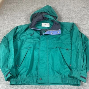 VTG Towne London Fog Jacket Mens L Green Bomber Windbreaker Hooded Relaxed Fit - Picture 1 of 15