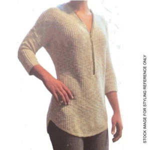 NWT ABS 2X Sweater Cotton Tan Chunky Weave Knit Gold Front Zip Crew Neck 3/4 Slv - Bild 1 von 8