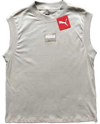 NUEVO CON ETIQUETAS M Para mujeres PUMA Camiseta sin mangas remendada Masilla Gimnasio Activo Entrenamiento Top NUEVO Foto 1 de 4