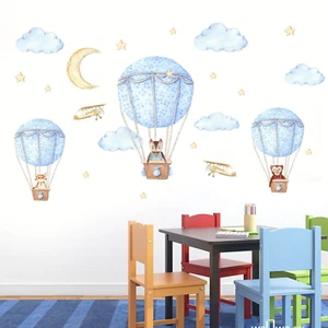 Hot Air Balloon Wall Stickers DIY Removable Kids Watercolour Animal Baby Nursery - Picture 1 of 6
