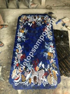 66''x32" Marble Table Top Lapis Lazuli Semi Precious Inlay Marquetry Decor - Picture 1 of 4