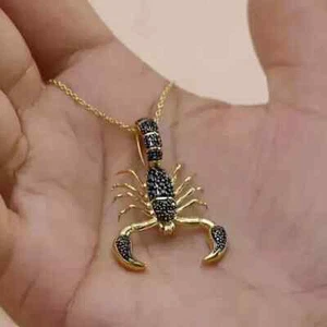 2Ct Round Lab Created Black Diamond Spinel Scorpion FancyPendant 14K Gold Plated - Picture 1 of 3
