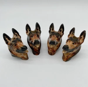 Vintage Ceramic Macrame Beads German Shepard Dog Pup Head Set 4 Crafting Supply - Picture 1 of 7