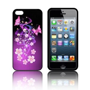 'Purple Butterfly' Silicone Case for Apple iPHONE 5,5S,SE,5C Rubber Black Cover
