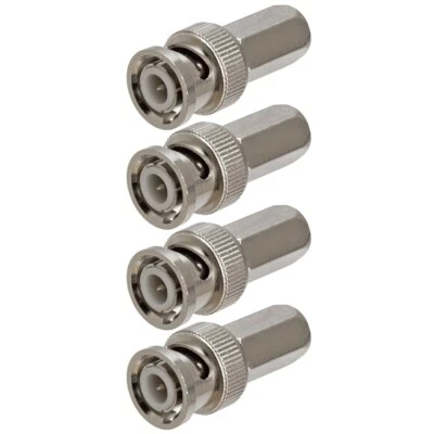4 Pcs BNC Male Twist On RG59 Coax Coaxial Cable Connector CCTV Security Camera - Image 1 of 2