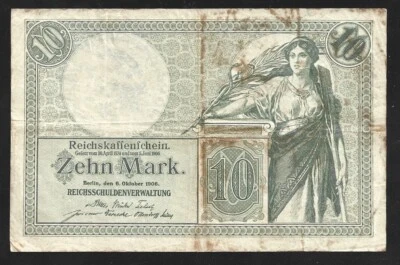 World Paper Money - Germany 10 Zen Mark 1906 Reichskassenschein @ Fine Cond. - Image 1 of 2