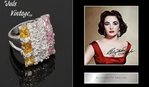 ANELLO <LIZ TAYLOR> PAVE' BRILLANTI,TOPAZI ROSA,CITRINI,ARGENTO-PLATINO CM.2x2 ! - Foto 1 di 4