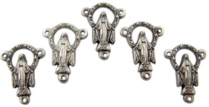 Set of Five Silver Miraculous Mary Rosary Center Part Pieces Made in Italy - Picture 1 of 1