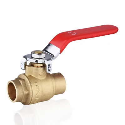 EFIELD 3/4" × 3/4" Sweat Ball Valve Red Lever Brass No Lead Free Shipping