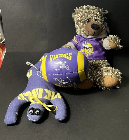 Lot Of 3 Minnesota Vikings Plush & Beanbag Figures & Soft Football Cover