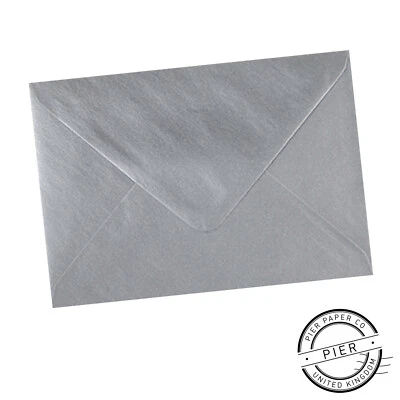 PIER PAPER C6 A6 Silver Envelopes Metallic Premium Quality 100gsm 114 x 162mm 4” x 6” Xmas