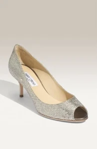 JIMMY CHOO ISABEL CHAMPAGNE GLITTER PUMPS HEEL SHOES 34/4 $595 - Picture 1 of 10