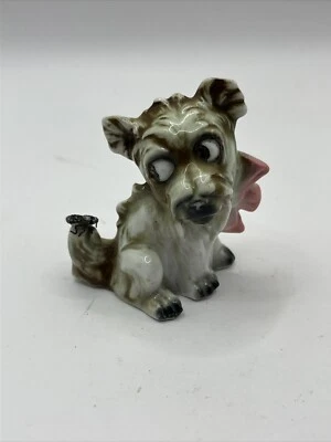 Rare Antique Sitzendorf German Porcelain Side Eye Puppy Scared Of Fly Figurine - Image 1 of 4