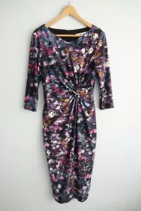 Anthea Crawford Dress 10 Colourful Geometric Ruched Waist 3/4 Sleeve DAMAGED - Picture 1 of 20