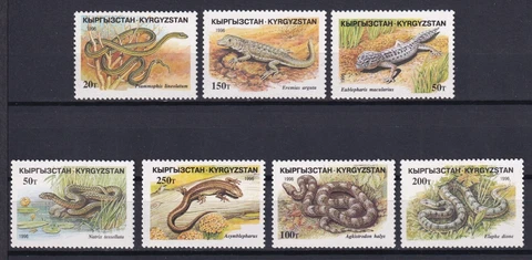 Kyrgyzstan 1996 Fauna Reptiles Snakes 7 MNH stamps Cover