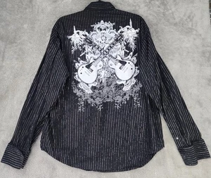 Rock & Roll Cowboy Shirt Mens XL Black Silver Stripe Western Panhandle Slim Top - Picture 1 of 12