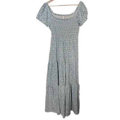 Anthropologie ежедневная практика со сборками шеврон Puff рукав ярусный макси платье S - Изображение 1 из 4