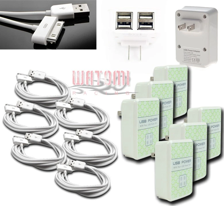 6X 4 USB PORT WALL ADAPTER+6FT CABLE POWER CHARGER WHITE FOR IPHONE 4S IPOD IPAD - Image 1 of 1