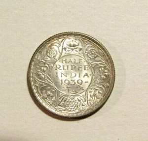 India-British 1939-C 1/2 Rupee Silver Coin - Picture 1 of 5