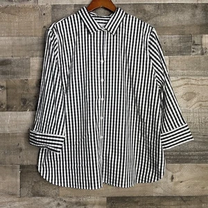 Chicos Hemd mit Knopfleiste Größe 3,5 18 schwarz weiß grau kariert 3/4 Arm Karriere - Bild 1 von 5