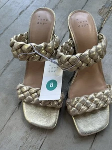 Sandali donna tacco basilico A New Day con cinturini intrecciati rustici oro misura 8 - Foto 1 di 5