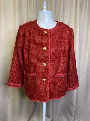 Chaqueta Blazer JOAN RIVERS Tweed ROJA PARISINA TEJIDA VOLANTES RIBETE Blouche 24 Foto 1 de 4