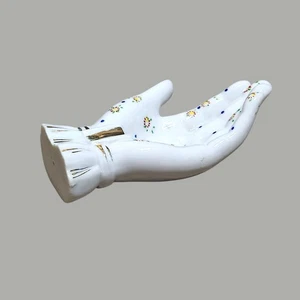 MCM Vintage Porcelain Hand Shaped Ring Holder Made in Japan White Floral - Picture 1 of 6