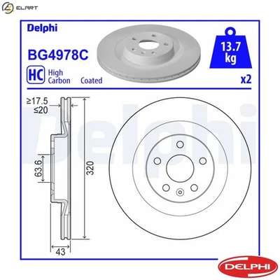 2x BRAKE DISC BG4978C FOR VOLVO V60/II S90/ESPORTIVO XC90/SUV XC60 V90/CROSS - Image 1 of 4