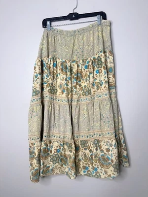 Maxi Falda Vintage Phool Para Mujer XL Lentejuelas en Niveles Festival Floral Boho Western Foto 1 de 4