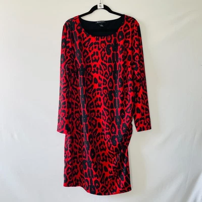 Vestido para mujer INC International Concepts negro rojo acanalado estampado animal talla 1X Foto 1 de 4