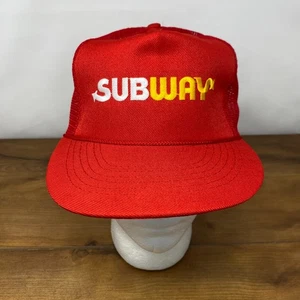Vintage Subway Restaurant Crew Employee Rope Trucker Mesh Snapback Hat Red NEW - Picture 1 of 11