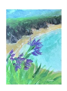 Aceo By Kenna Gouache Painting Seascape Landscape Original  2.5” X 3.5” - Foto 1 di 4