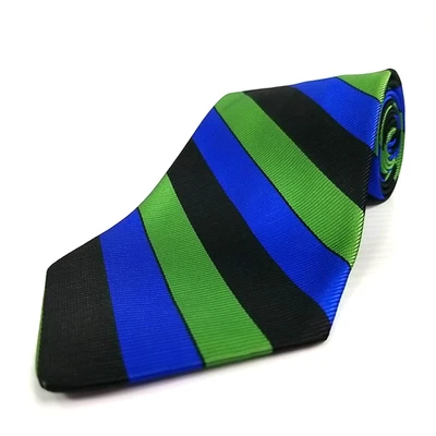 Corbata Paul Fredrick Luxury Repp verde azul negro a rayas seda EE. UU. 56" X 4" Foto 1 de 4