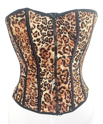Sexy Stretch Lace Up Back Zip Front Leopard Cheetah Print Corset Top/ Lingerie - Image 1 of 4