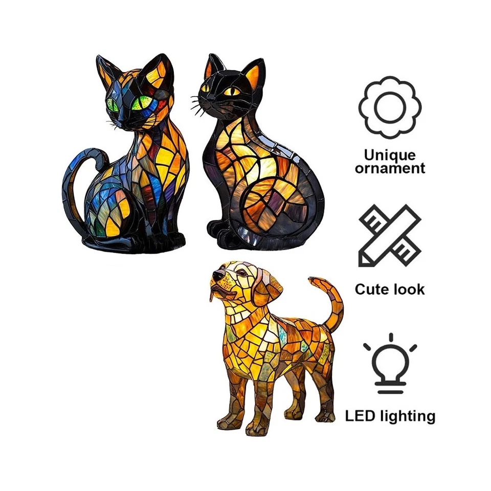 Perros Gato Lámpara LED Lámpara Manchada Resina Mesa Luz Nocturna Brillo Decoración Regalo Foto 1 de 4
