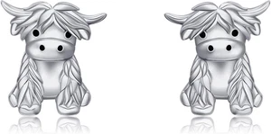 Pendientes Highland Cow Studs Plata de Ley 925 Highland Cow Joyería Regalos para W - Imagen 1 de 12