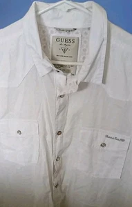 Guess L A Pearl Snap Shirt Size 2XL White Western Cotton Short Sleeve Casual - Picture 1 of 19
