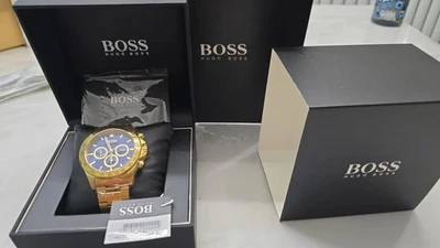 NEW HUGO BOSS 1513340 MENS IKON STEEL GOLD BLUE DIAL CHRONOGRAPH WATCH UK - Image 1 of 4