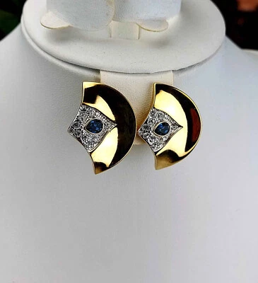 PIERRE LANG Ohrringe/Ohrglips vergoldet rhodiniert blau u. transparente Steine - Bild 1 von 4