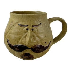Vintage Pottery Craft Face Mug Studio Art USA Mustache Man. Art c. 1970's - Picture 1 of 11
