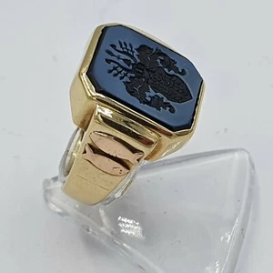 A33# Art Deco Wappen / Siegel / Lagenstein Achat Ring G Gold 585 Gr. 55 - Bild 1 von 7
