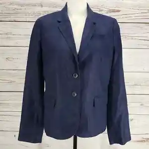 J.CREW Women's Dark Blue 100%Linen Lined Blazer Jacket Size 10 - Picture 1 of 12