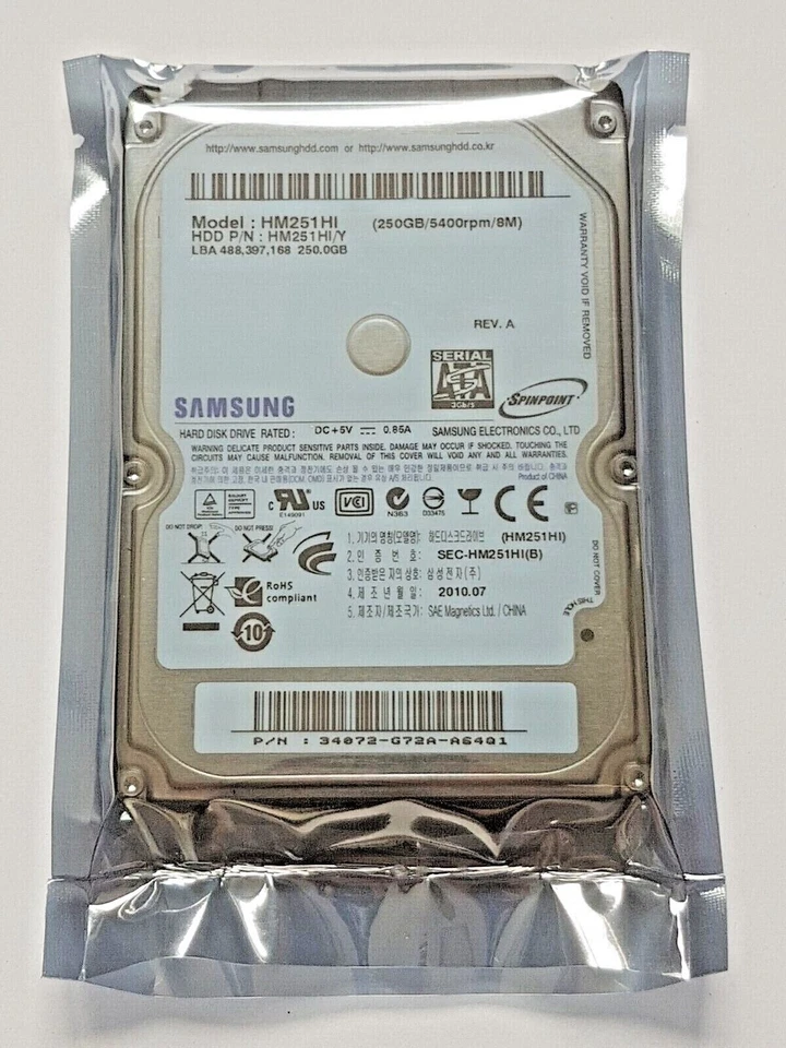 250 GB SATA Samsung Spinpoint M7E HM251HI 5400RPM 8MB HDD 2.5" Hard Drive New - Image 1 of 1