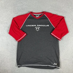 Under Armour Shirt Men's Small Gray Polyester Heatgear Baseball V-Neck Pullover - Picture 1 of 11