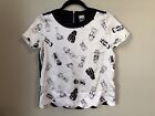 Star Wars Her Universe All Over Print Blouse Zipper Size XS White Short Sleeve