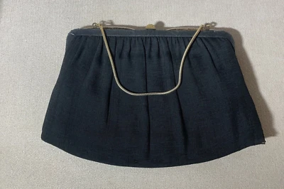 Cartera sin asas vintage de tela de lino negra para cóctel noche forro satinado dorado Foto 1 de 4