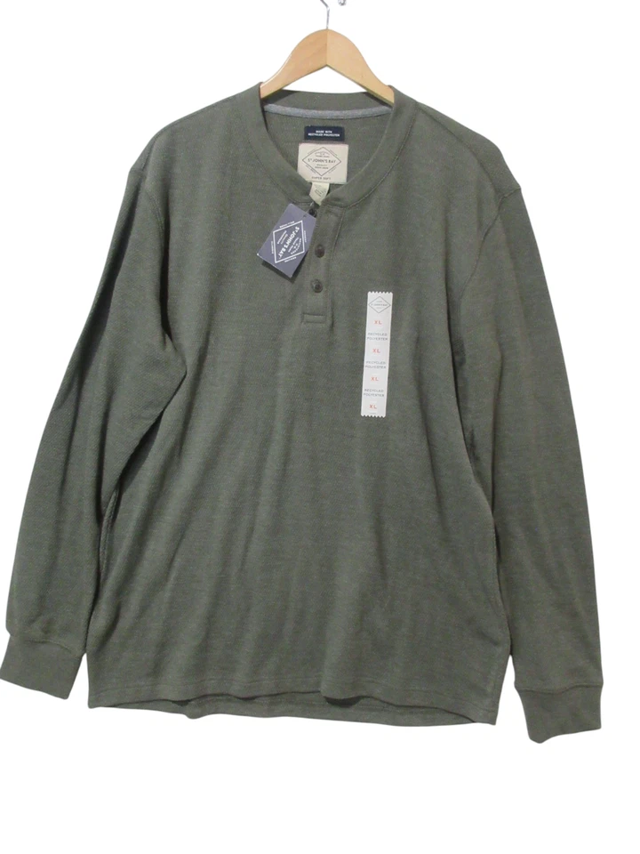 NWT Sz XL ST JOHNS BAY Henley Shirt Men's SUPER SOFT Waffle Thermal Hiking Green - Image 1 of 4
